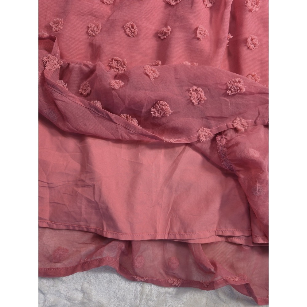 NWT BTFBM Women Medium Pink Swiss Dot Smocked V Neck Long Sleeve Mini Dress - Picture 10 of 12